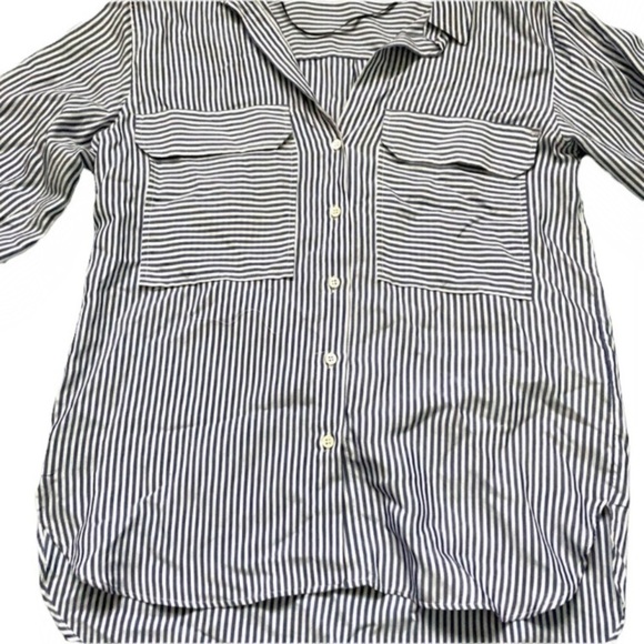 Zara Nautical Blue And White Stripe Flowy Button Down Blouse - Picture 5 of 7